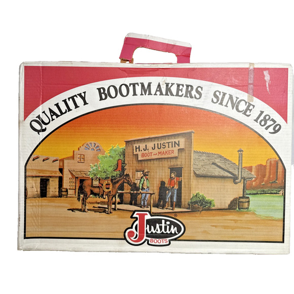 Justin Cowboy Boots BOX ONLY Texas Boot Maker Store Front Ads Retro Cowboy TX - Picture 1 of 11